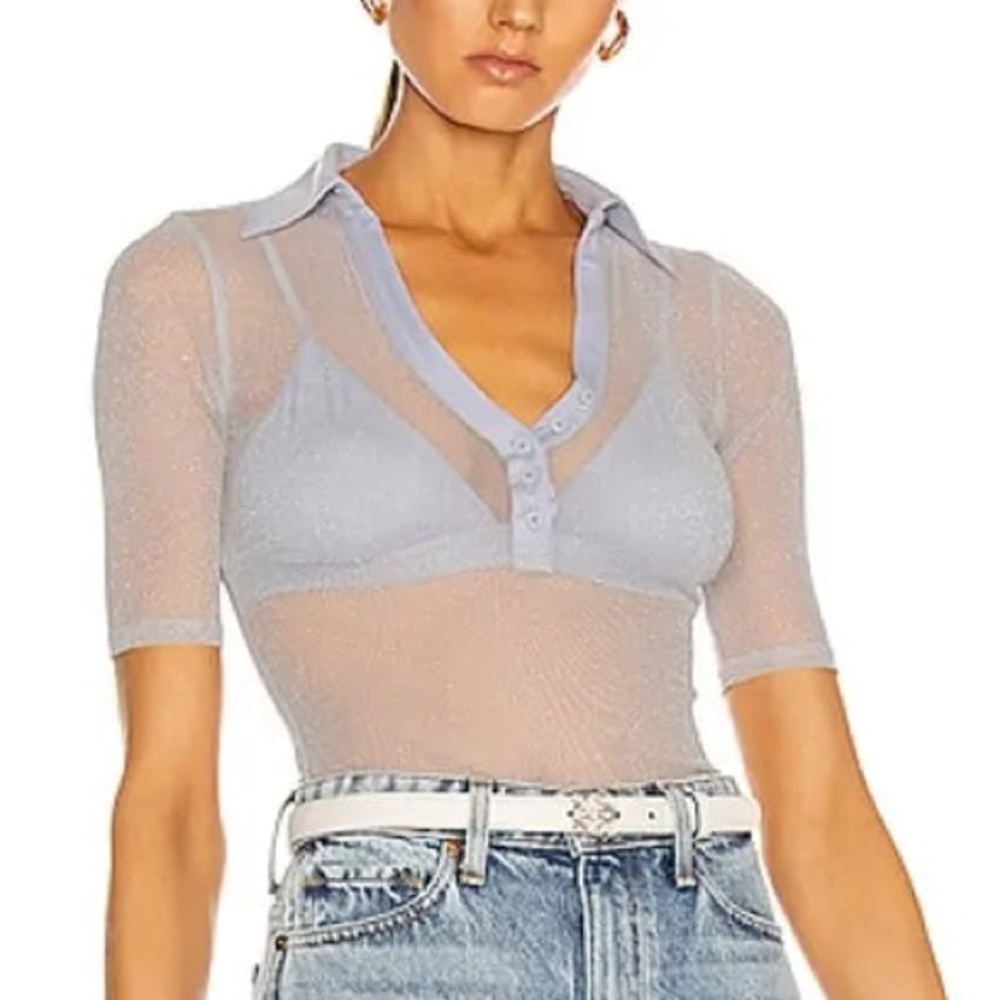 New Jonathan Simkhai Standard Jessica Polo Short Sleeve Top In Sky Blue